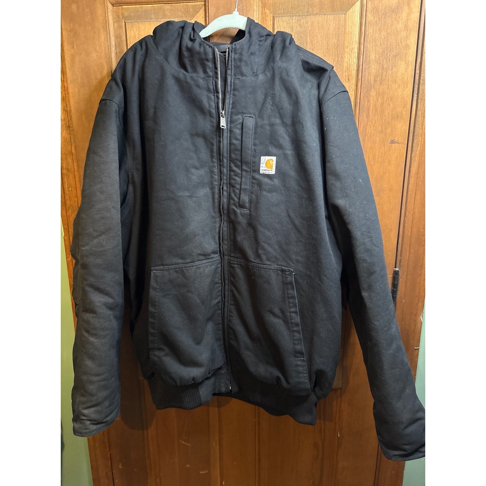 Carhartt‎ OJ3371-M Loose Fit Hooded Jacket Black Canvas Fleece Lined Mens 2XL